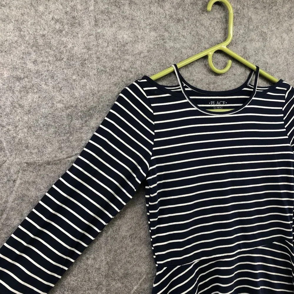 NWT The Children's Place Girls Size L (10/12) T Shirt Dress Cold Shoulder Stripe - Picture 5 of 10